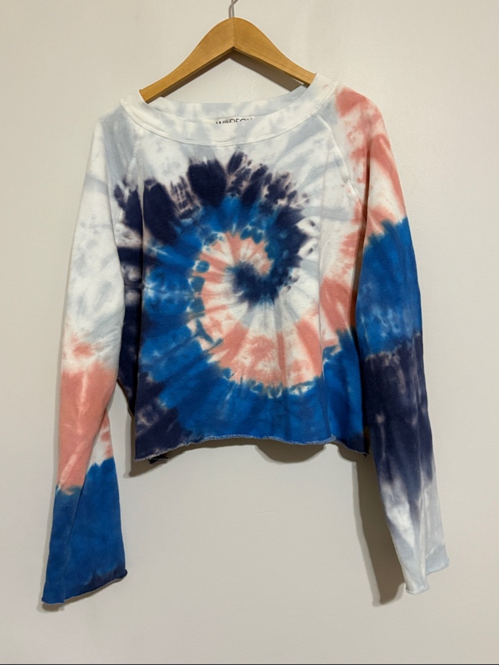 Wildfox Monte Crop Sweatshirt Tie-Dye Spiral Long-Sleeve Blue, Pink Medium